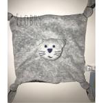 Doudou Chat Plat Gris Et Bleu Marine Etoiles Blanches Peluche Jouet Bebe Boutchou Soft Toy Grey Cat Comforter Blankie Baby