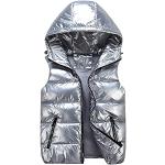Vestes de ski argentées en cuir synthétique imperméables coupe-vents à capuche sans manches Taille L plus size look Kawaii pour femme 