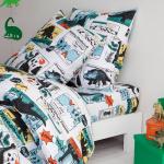 Draps housse multicolores en coton à motif dinosaures 90x190 cm pour enfant 