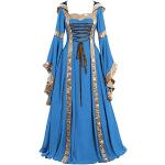 Robes de bal longues bleues à volants à manches longues Taille XL plus size look médiéval pour femme 