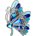 Broches bleues en cristal à strass à motif papillons en strass look fashion pour femme 