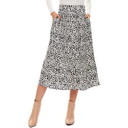 Durio Jupe midi pour femme - En mousseline - Élégante jupe plissée avec poches - Élastique - Jupe plissée - Jupe trapèze, Léopard blanc., XL