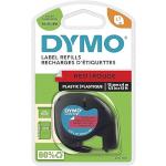 DYMO LetraTag Étiquettes en plastique Authentique | 12 mm x 4 m | impression en noir sur fond rouge | Étiquettes autocollantes pour étiqueteuse DYMO LetraTag