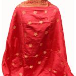 Écharpes en soie rouges à pompons style ethnique pour femme 