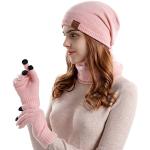 Écharpes à mailles pour fêtes de Noël roses en fourrure à pompons Tailles uniques look fashion pour femme 