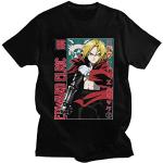 Edward Elric Fullmetal Alchemist T Shirt Hommes Coton Loisirs T-Shirt Manches Courtes Anime Japonais Manga Brotherhood Tee Clothing_011, Noir , M