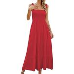 Robes longues bohèmes rouges à fleurs en dentelle à volants à bretelles spaghetti maxi Taille XXL style bohème pour femme 