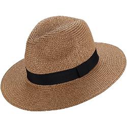 EightSpace Chapeau Panama pour Homme et Femme, Chapeau de Soleil UV, Chapeau de Paille Large, Chapeau Fedora, Chapeau d'été de Plage, Confortable 50 + pour la Peau, Marron, Taille Unique (Marron)