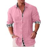 Chemises roses à carreaux en coton mélangé sans repassage à manches longues Taille XL look casual pour homme en promo 