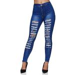 Jeans taille haute Elara bleues foncé troués Taille M look fashion pour femme en promo 