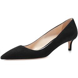 elashe - Escarpins Femme - 6.5 cm Kitten-Heel Chaussures - Bout Pointu Fermé - Classique Bureau Soiree Shoes Noir EU37