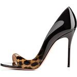 Escarpins noirs à effet léopard à bout ouvert à talons aiguilles Pointure 37 avec un talon de plus de 9cm look fashion pour femme 