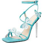 Sandales à talons turquoise à motif papillons à talons aiguilles à bouts carrés Pointure 42 look fashion pour femme 