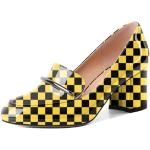 Escarpins jaunes en caoutchouc en cuir à talons carrés à bouts ronds Pointure 42 look fashion pour femme 
