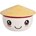Elbenwald Bol Kawaii avec couvercle pour les fans d'anime Ramen-Bowl bol à céréales imprimé tout autour 550 ml Céramique blanche