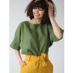 Chemises vertes en lin oeko-tex en lin à manches mi-longues à col rond Taille XS scandinaves pour femme 