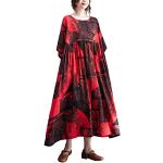 Robes d'été de printemps Ellazhu rouges à fleurs midi à manches courtes à col rond Taille XL look casual pour femme 