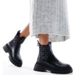 Boots Chelsea Elle noires à talons carrés à bouts ronds pour femme en promo 
