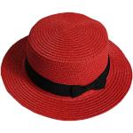 Chapeaux de paille saison été rouges en paille avec noeuds à motif papillons Taille L look fashion 
