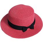 Chapeaux de paille saison été rouges en paille avec noeuds à motif papillons Taille L look fashion 
