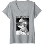 Elton John Casquette officielle à paillettes Noir et blanc T-Shirt avec Col en V