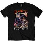 Elton John T-Shirt Officiel Rocketman avec Couverture de l'album Captain Fantastic - Noir - Large