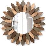 Miroirs muraux marron en bois massif diamètre 30 cm rustiques 