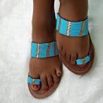 Sandales imprimé africain en cuir à perles en cuir style ethnique pour femme 