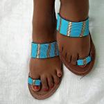 Sandales imprimé africain en cuir à perles en cuir style ethnique 