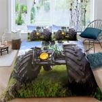 Housses de couette en toile à motif tracteurs 140x200 cm pour enfant 