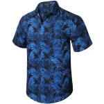Chemises hawaiennes bleu marine à motif palmier à manches courtes Taille XXL look casual pour homme 