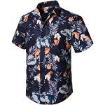 Chemises hawaiennes saison été bleu marine à fleurs en polyester à manches courtes Taille S look casual pour homme 