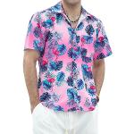 Chemises hawaiennes roses en polyester à manches courtes Taille XXL look casual pour homme 