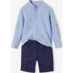Chemises Vertbaudet bleues à rayures en coton à col mao pour garçon de la boutique en ligne Vertbaudet.fr 