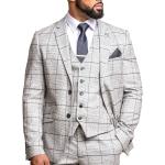 Costumes de mariage gris clair à carreaux en tweed rétro pour homme 