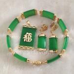 Pendentifs vert jade en métal en jade pour femme 