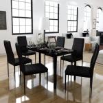 Tables de salle à manger noires en cuir synthétique extensibles 6 places 