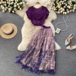 Costumes violets en polyester à motif papillons Taille XXL look casual pour femme 
