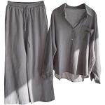 Tuniques en lin grises en mousseline à pompons à manches courtes à col en V Taille XL look fashion pour femme 