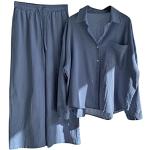 Tuniques en lin bleues en mousseline à pompons à manches courtes à col en V Taille XXL look fashion pour femme 
