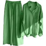 Tuniques en lin vertes à manches longues Taille M plus size look casual pour femme 