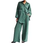 Tuniques en lin vertes en mousseline à pompons à manches courtes à col en V Taille M look fashion pour femme 