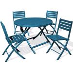 Tables rondes bleu canard en aluminium à motif canards pliables 4 places diamètre 43 cm 