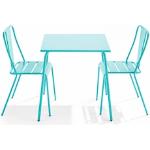 Tables de jardin carrées turquoise en acier inoxydables 4 places 