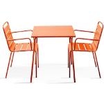 Tables de jardin carrées orange en acier inoxydables 2 places 