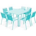 Tables de jardin carrées turquoise en métal 8 places 
