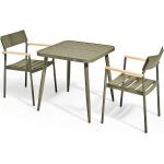 Ensemble table de jardin et 2 fauteuils en aluminium/bois vert kaki