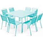 Tables de jardin carrées turquoise en métal inoxydables 8 places 