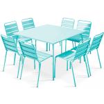 Tables de jardin carrées turquoise en métal 8 places 