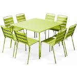 Tables de jardin carrées vertes en métal 8 places 